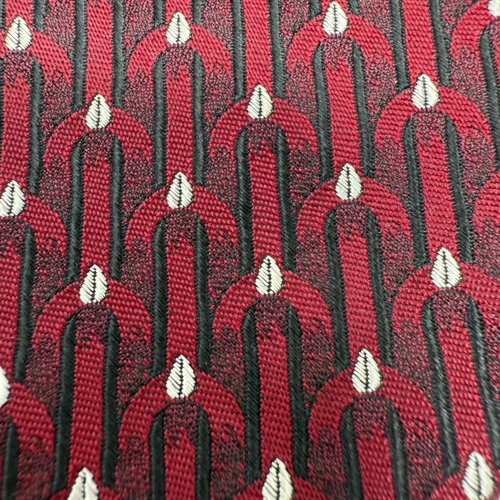 John W Nordstrom Signature Silk Tie‎ Burgundy Geometric Pattern Hand Sewn Wide